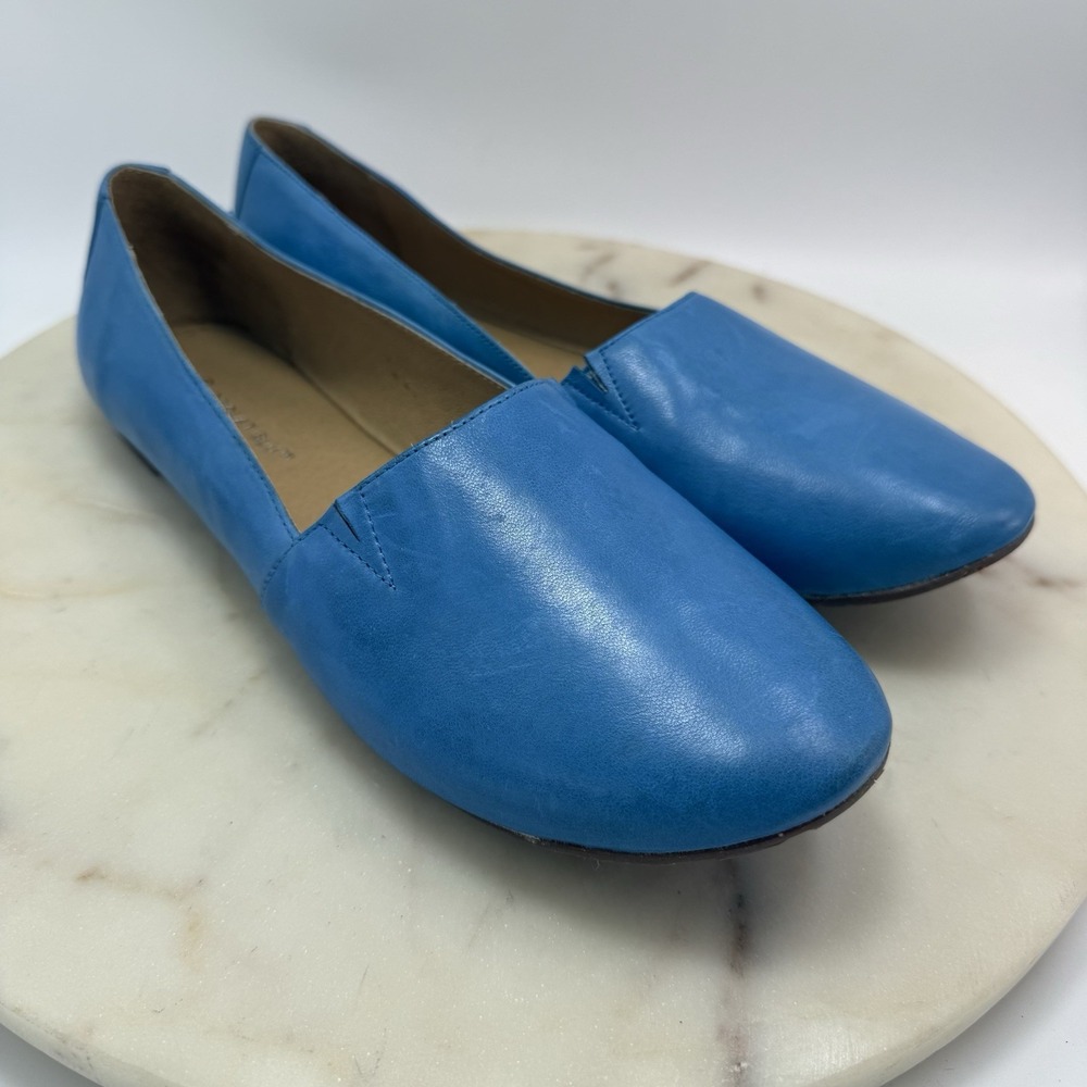 New Chocolat Blu Alexa Blue Leather Slip On Flats Smoking Loafers Women's 9